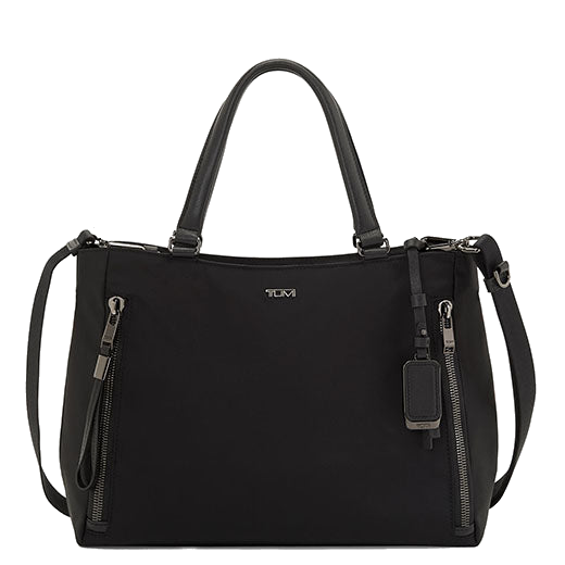 TUMI's Voyageur Black/Gunmetal Valetta Medium Tote Bag features an internal water bottle pocket.