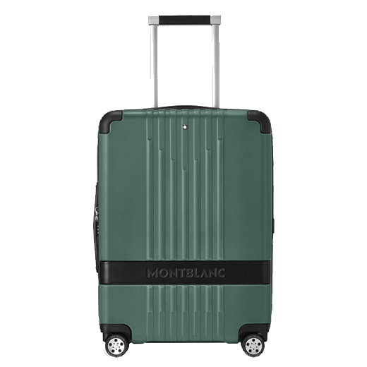 Montblanc's #MY4810 Cabin Trolley Case in Pewter has a retractable top handle and side grab handle.