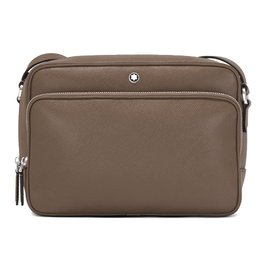 This Montblanc Sartorial Mastic Leather Messenger Bag has a front zip pocket and main compartment.