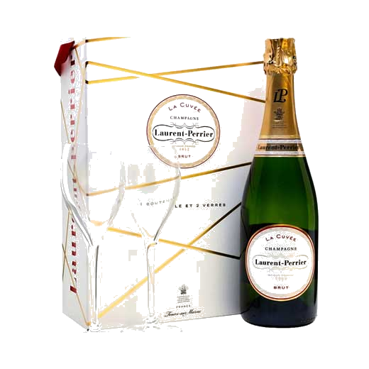 Laurent-Perrier La Cuvée Brut 4本セット 75cl La Cuvèe Champagne and Two Branded Glasses Gift Set