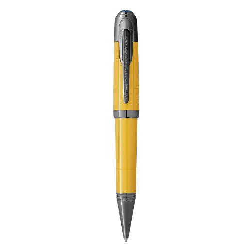 Montblanc's Great Characters Enzo Ferrari SE Giallo Modena Ballpoint Pen is made out of precious resin and ruthenium trims including the nib, pen clip, and ring around the cap.