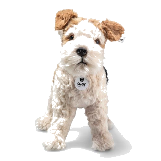 Steiff's Soft Cuddly Friends Foxy Fox Terrier 32 cm is made of soft plush with a white and brown coat.
