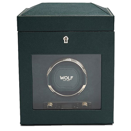 Green British Racing Watch Winder with Storage designed by WOLF 1834.