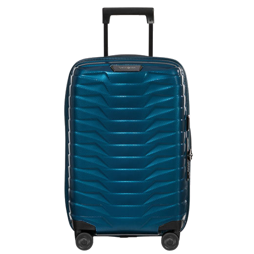 This Samsonite Proxis Spinner Expandable Carry On, Petrol Blue 55 cm is made out of a durable hard-shell case.