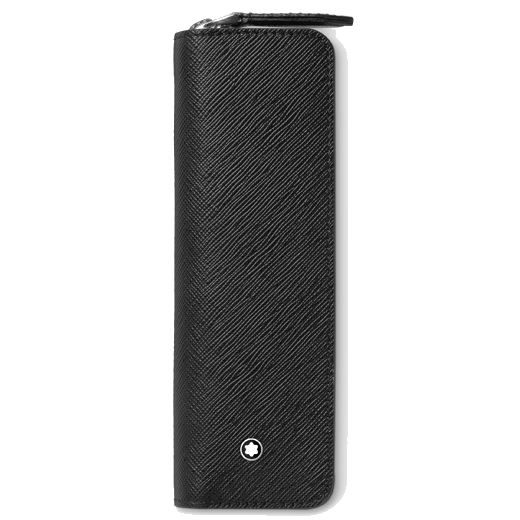 This Montblanc Sartorial Single Pen Case in Black Saffiano has the snowcap emblem on the front.