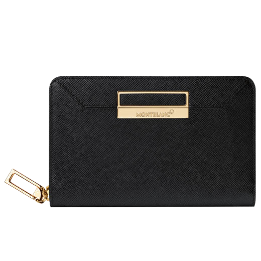 Front view of the Montblanc black textured Sartorial 4CC wallet.