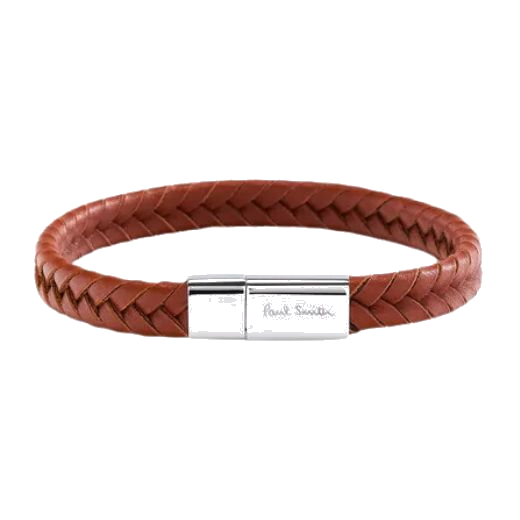 This Men's Braided Brown Leather Bracelet by Paul smith has a magnetic clasp that is in polished silver.