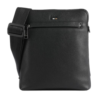 This BOSS Ray Black Faux Leather Envelope Bag has a main zip compartment and an exterior front zip pocket.