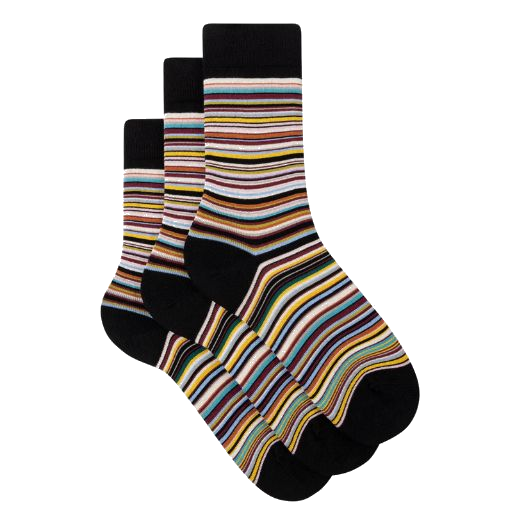 This Paul Smith Women's Signature Stripe Cotton Blend 3 Pack Socks comes in boxed packaging with the branding on the exterior.