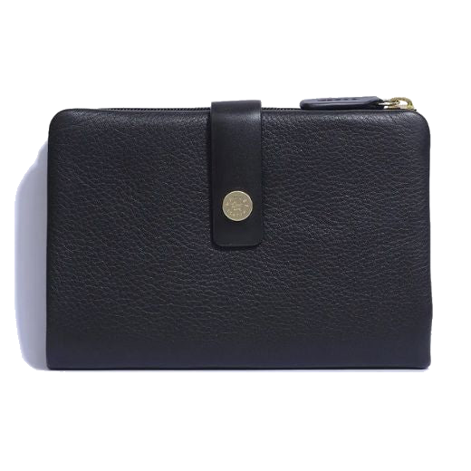 Radley's Larkswood Medium Bifold Ink Leather Purse has polished silver trims with metallic silver foil embossing for the Radley brand name.