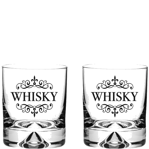 These Dimple Base 2 x 28cl 'Whisky' Engraved Large Tumblers have been designed by Royal Scot Crystal.