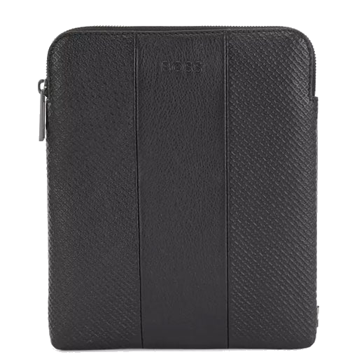 BOSS's Black City Monogram Envelope Bag features a signature stripe pattern strap.