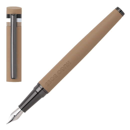 Hugo Boss Loop Iconic Fountain Pen Camel with gunmetal accents.