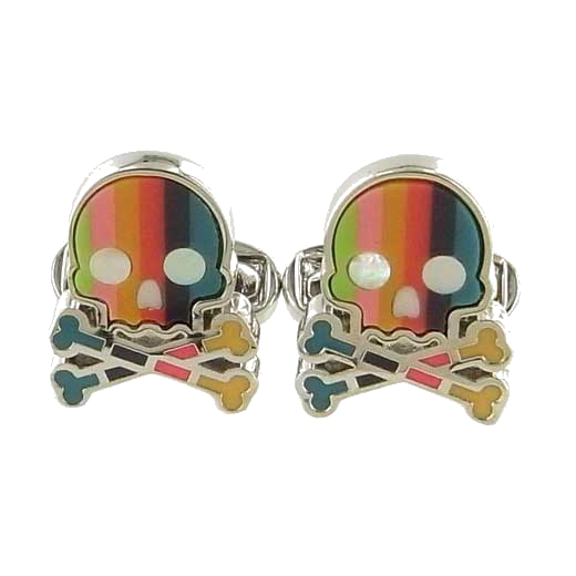 These skull shaped Paul Smith cufflinks come with the multi stripe design on the front.