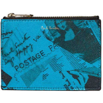 paul smith blue show collage 2cc zipped card holder