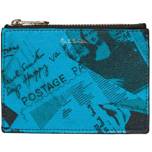 This Paul Smith Blue Show Collage 2CC Zipped Card Holder can be embossed.