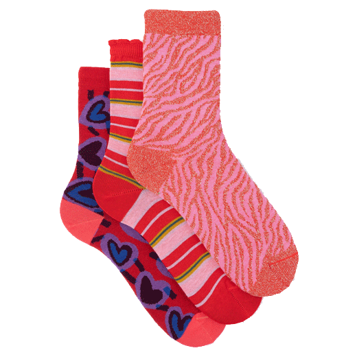 These Paul Smith Women's Three Pack of Mixed Red Patterned Socks come in a white presentation box.