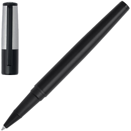 This Black & Chrome Gear Minimal Rollerball Pen has been designed by Hugo Boss.