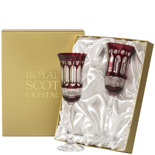 royal scot crystal ruby red 2 18cl champagne flutes packaging