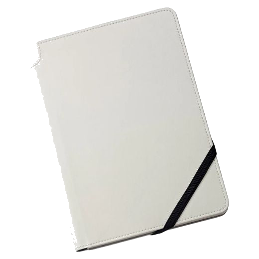 This Medium Lined White Leather Journal by Cross has a leatherette cover with an elastic closure to keep the book closed.