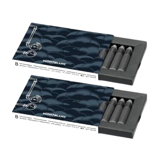 These Blue Meisterstück Around the World in 80 Days Ink Cartridges by Montblanc come in two packs of 8.