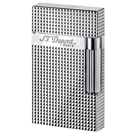 S.T. Dupont Ligne 2 Lighter with a Silver Finish and Diamond Head Pattern.