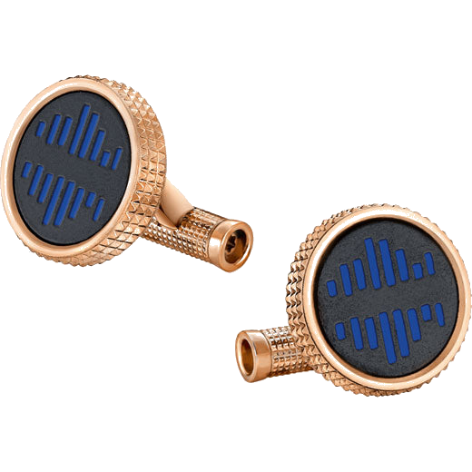 Full view of the Montblanc Kind of Blue cufflinks in honour of Miles Davis, with red gold accents.