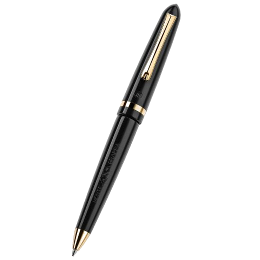 This Venetia Black & Gold Stainless Steel Ballpoint Pen by Montegrappa has subtle engraving down the side of the barrel on the black resin.