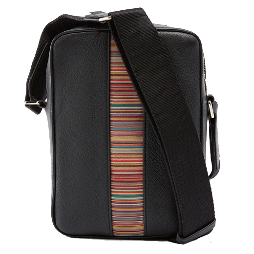 Paul Smith's 'Signature Stripe' Leather Messenger Bag is made out of calf leather with cow leather trims.