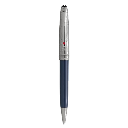 This Meisterstück Doué Classique Around the World in 80 Days Ballpoint Pen by Montblanc has a red lacquer heart on the end of the clip.