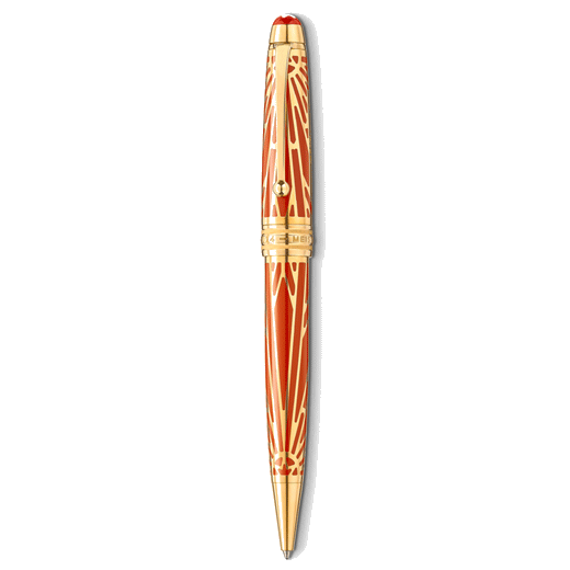 Montblanc's Meisterstück The Origin Collection Solitaire LeGrand Ballpoint Pen is made with gold-plating and precious resin, with an intricate design.