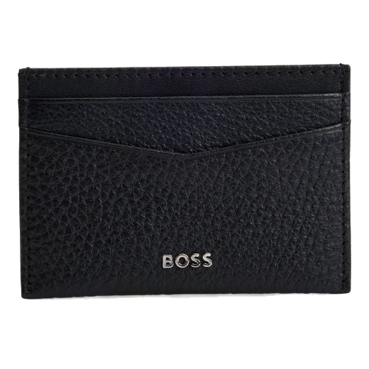 This BOSS Crosstown 4CC Grained Black Leather Card Holder is made with cowhide leather and a polyester lining in plain black to keep it simple.