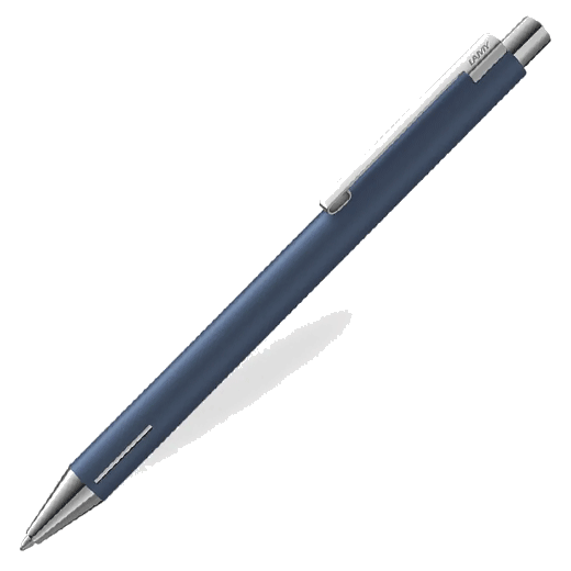 LAMY's Econ Special Edition Indigo Ballpoint Pen has a matte barrel with polished chrome accents and a clip that can be engraved at the time of purchase.