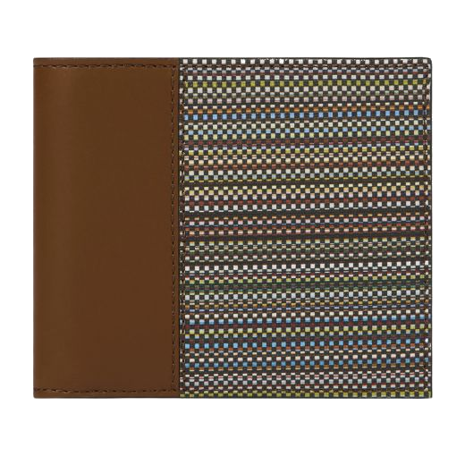 This Paul Smith Signature Stripe Coated Canvas 8CC Bifold Wallet is made from a combination of coated canvas and plain calfskin leather.