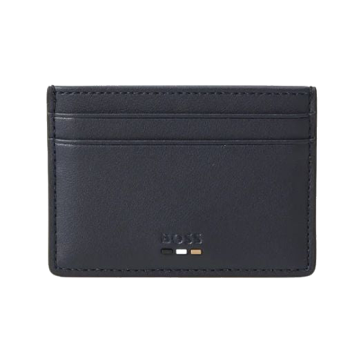 The Ray Navy Blue Faux Leather Card Holder with Signature Stripes by BOSS.