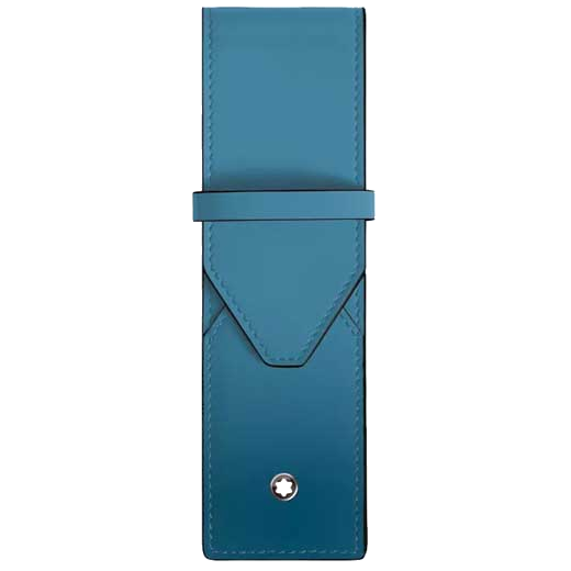 The Montblanc logo sits at the front of this Meisterstück Smoky Blue 2 pen pouch.