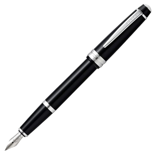This Bailey Light Black Fountain Pen by Cross has a sleek barrel in glossy black lacquer with stunning chrome trims that have a polished finish.