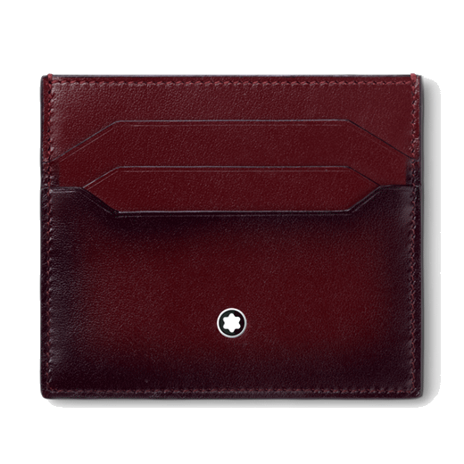 Montblanc's Meisterstück 6CC Sfumato Card Holder Burgundy with 6 card slots and a central top pocket.