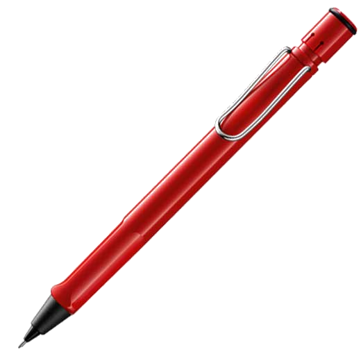 Red LAMY mechanical pencil in the safari range with eraser and metal clip.