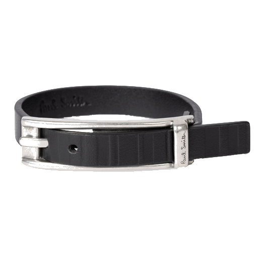 Paul smith's Men's Black Leather 'Shadow Stripe' Bracelet has a silver buckle fastening.