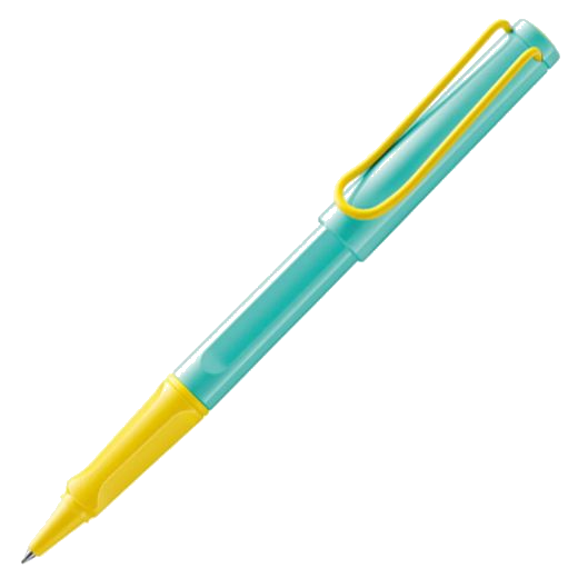 LAMY's Safari Pina Colada Rollerball Pen is made out of ABS plastic with a metal clip in contrasting yellow.