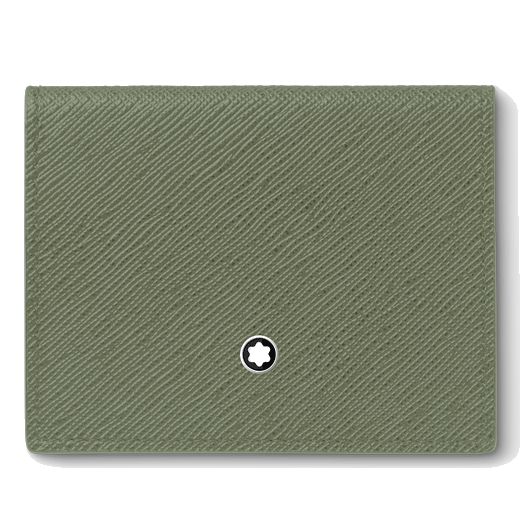 This Montblanc Sartorial 4CC Trio Clay Green Saffiano Card Holder has the snowcap emblem on the front.