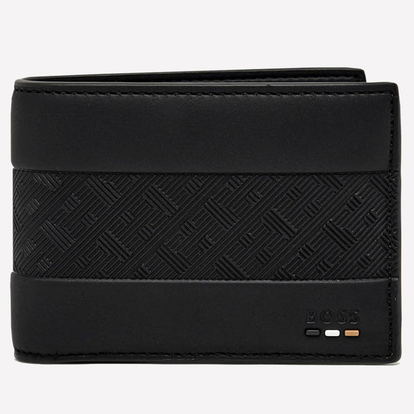 This BOSS black wallet comes with the branding on the front.