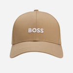 Front View of Zed Beige Cotton-Twill Cap with Embroidered White Logo from BOSS.