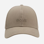 Front View of Light Brown Cotton-Twill Cap with Embroided Logo from BOSS.
