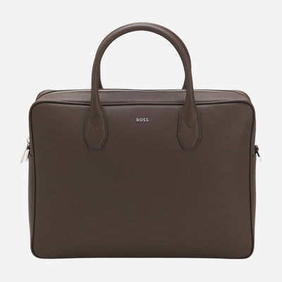 Grained Leather Document Case in Dark Brown from BOSS.