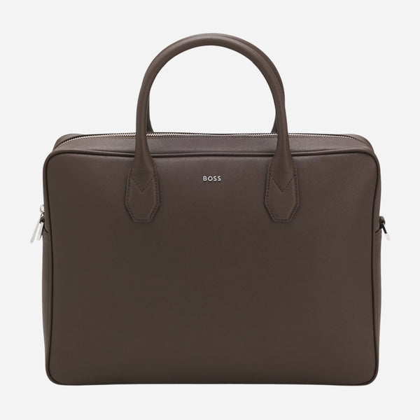 Grained Leather Document Case in Dark Brown from BOSS.