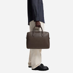 Model Shot of Grained Leather Document Case in Dark Brown from BOSS.