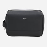 Front View of Logo-Trim Black Washbag from BOSS.