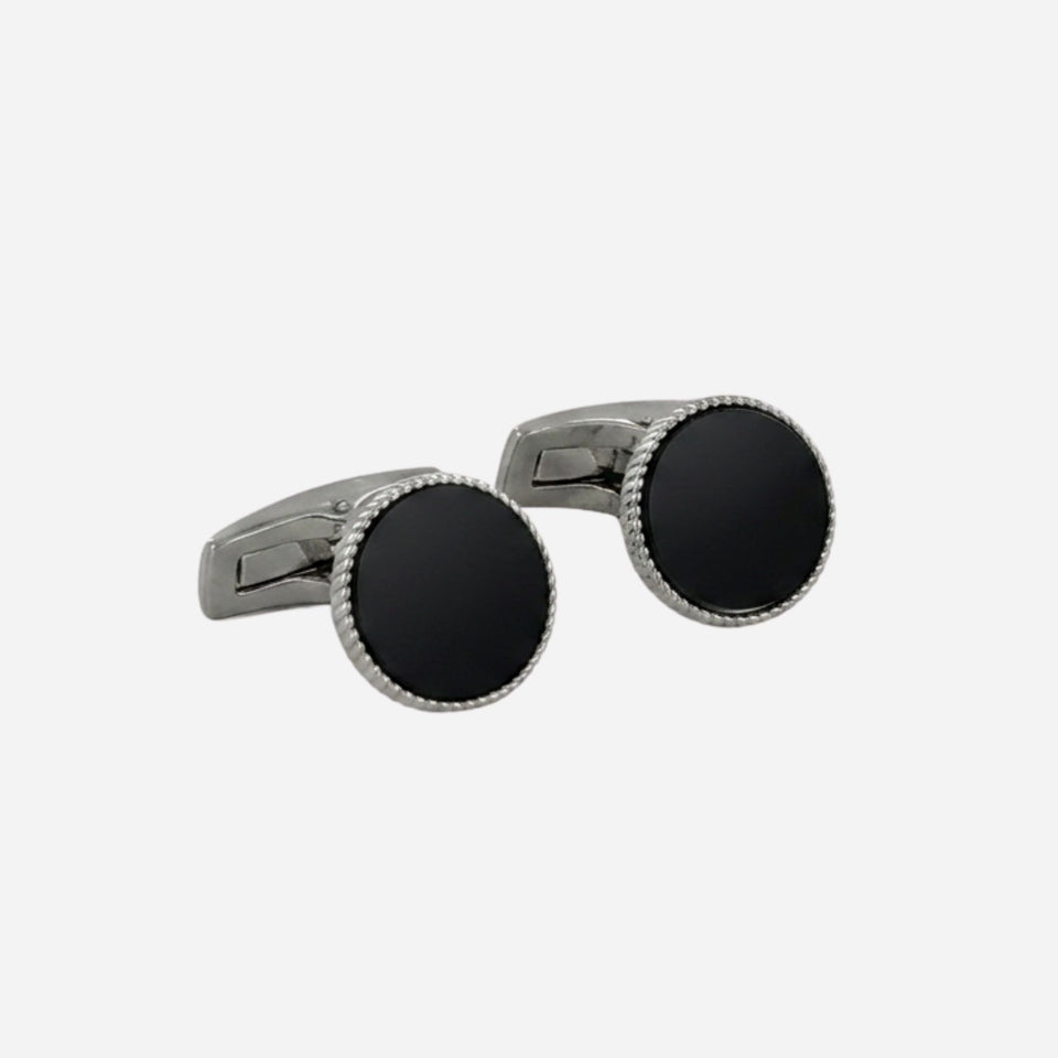 Round Brass Cufflinks with Onyx Insert from BOSS.